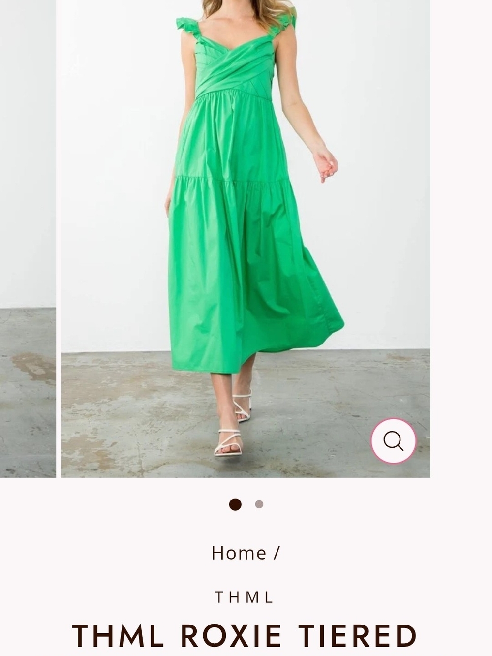 THML Emerald Green Tiered Midi Dress with Ruffle Straps
